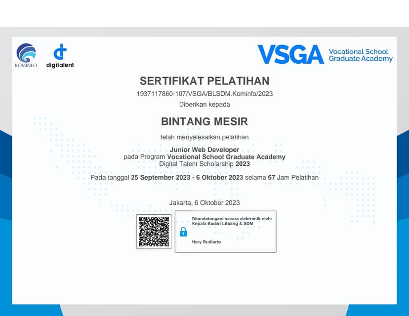 Training Certificate Vocational School Graduaye Academy (VSGA)